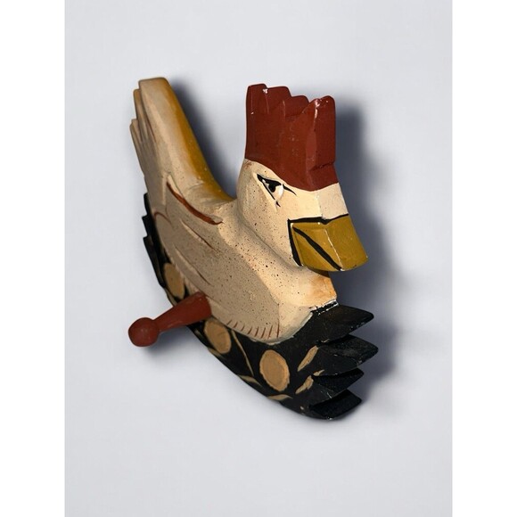 Hand Carved Wooden Chicken Rooster Folk Art Wall Hook Rustic Farmhouse Decor - Picture 5 of 12
